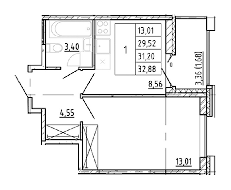 1-комнатная квартира 29.52 м², 11/12 эт., ЖК «Полис Новоселье»
